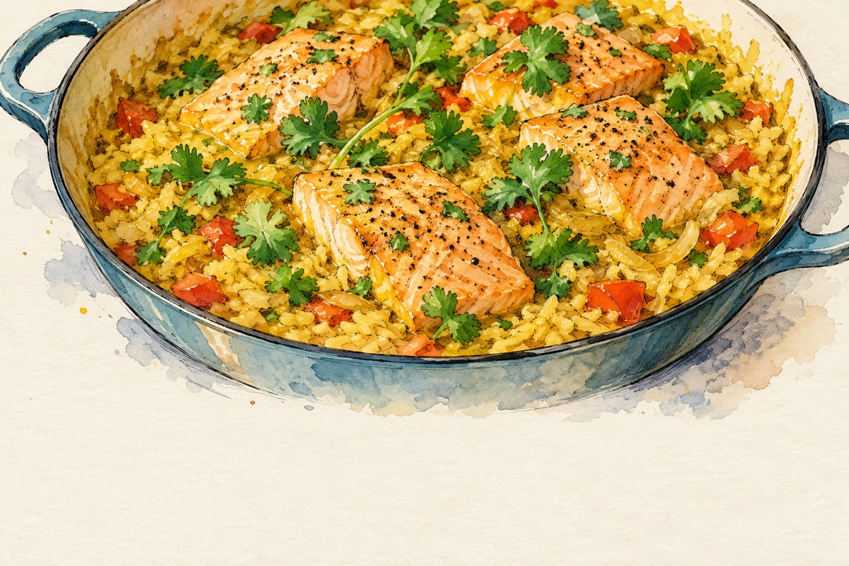 Coconut-Curry Rice With Salmon And Cilantro