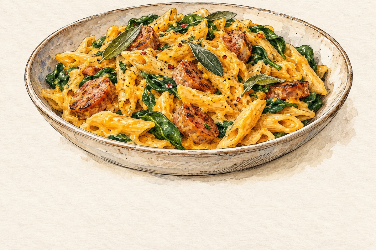 Creamy Butternut Pasta With Spicy Sausage And Spinach