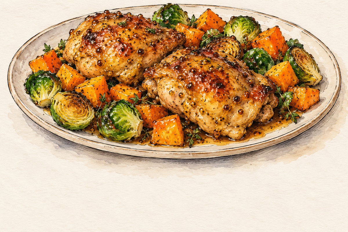 Dijon-Maple Chicken With Brussels And Butternut