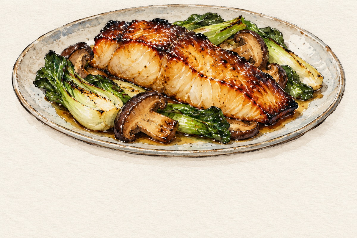 Miso Black Cod With Shiitakes And Bok Choy
