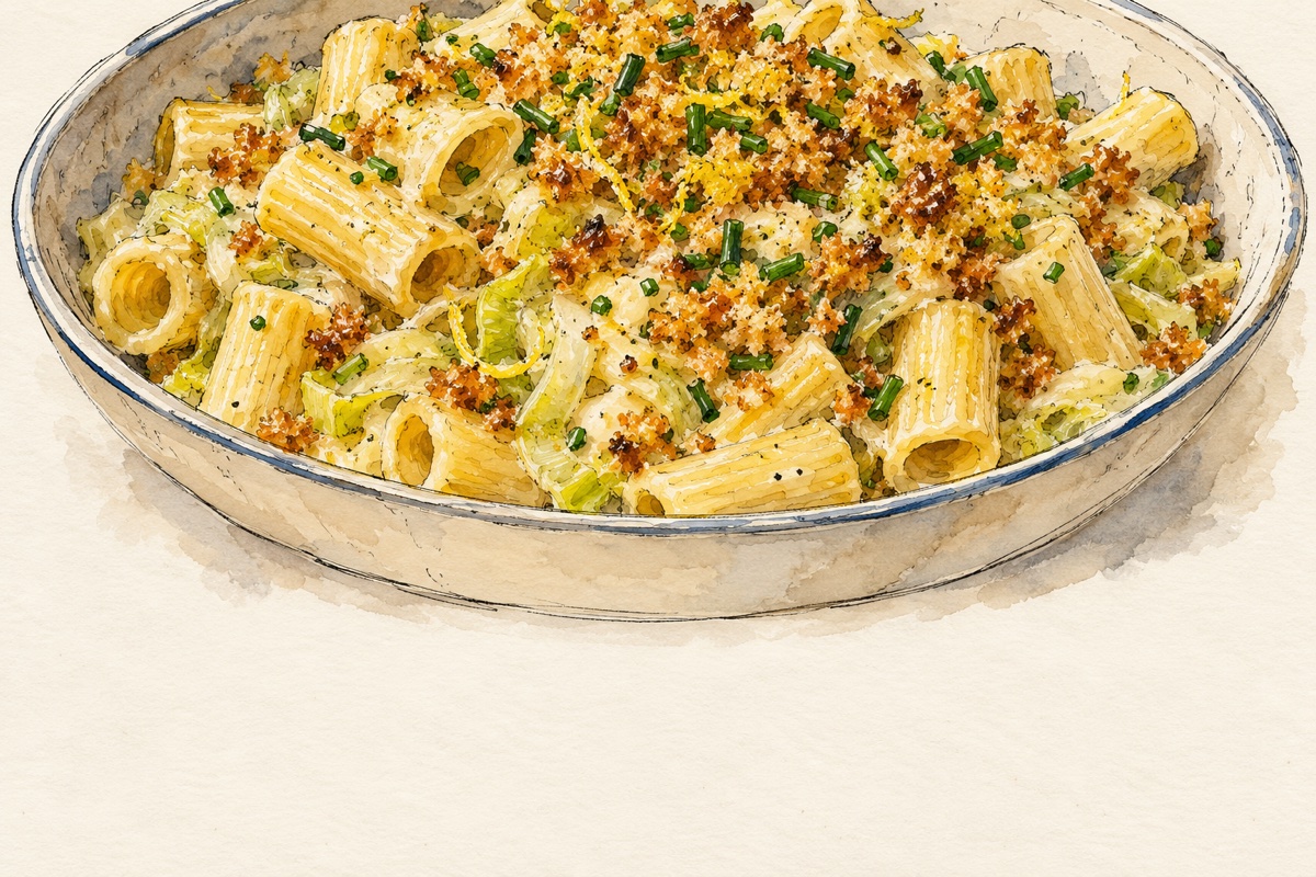 Rigatoni With Creamed Leeks & Chive-Y Bread Crumbs