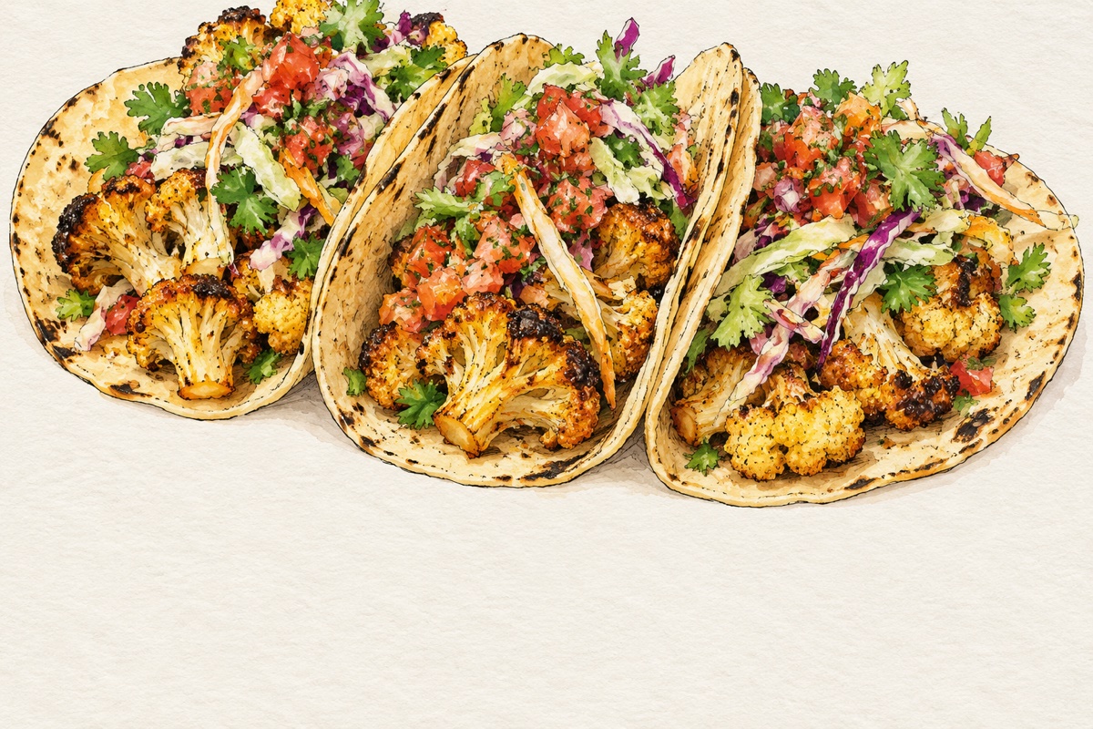 Roasted Beer And Lime Cauliflower Tacos With Cilantro Coleslaw